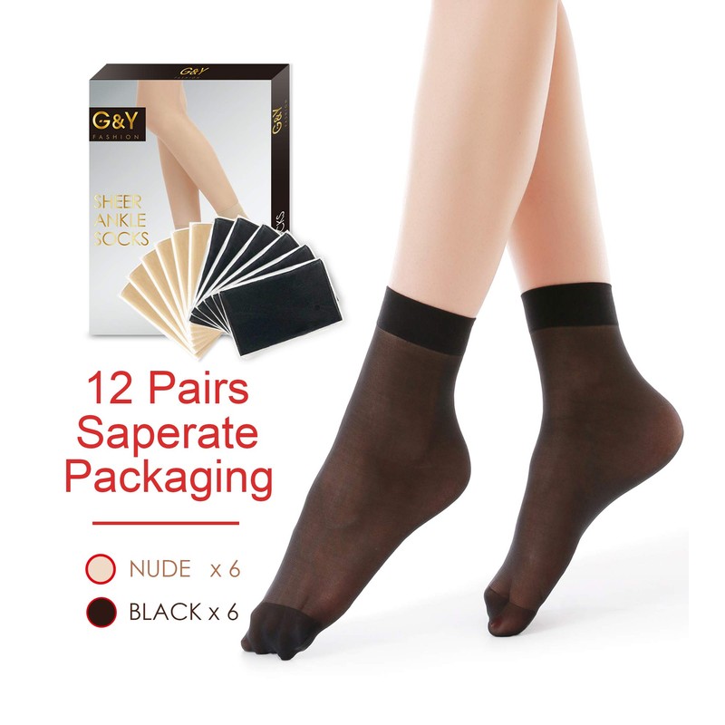 G&Y 12 pares de calcetines tobilleros de nailon para mujer