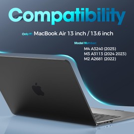 ProCase Hard Shell Case for MacBook Air 13 inch 2025 2024 2023 2022, M4 A3240, M3 A3113, M2 A2681, Laptop Cover for MacBook Air 13.6" -Midnight