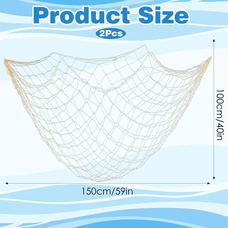 Elegaperma 2 Pcs Decorative Fishing Net,100×150 CM Fishing Net Decoration