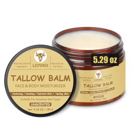 Beef Tallow Skincare, Grass-Fed Beef Tallow Face Cream, Whipped Beef Tallow Balm for Deep Hydration and Soothing - Natural Beef Tallow Body Moisturizer (5.29 Oz, Unscented)