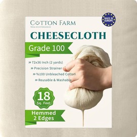 Cotton Farm Grade 100 Premium Cheese Cloths - Precision Straining & More; 9 Sq Ft (1x1 yard);  Unbleached Cotton Cheesecloth; Reusable with Hemmed 2 Edges; Ultra-Dense (the finest) Butter Muslin - Size: 2 Yards