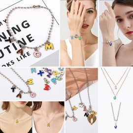 HJZHII 200pcs Letter Charms for Jewelry Making, Colorful A-Z Metal Alphabet Charms Mini Capital Alphabet Enamel Pendant Initial Charms for DIY Necklace Bracelet(Silver)