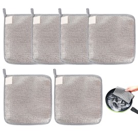 VEGCOO 6 Pcs Three-layer Hangable Wire Dishwashing Rags, 20x20cm Reusable Wire Dishwashing Rags, Non Scratch Wire Cleaning Cloths for Kitchen, Dish, Sink, Stove Top (6)