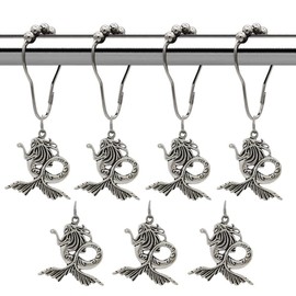 Generic Decorative Mermaid Shower Curtain Hooks, Set of 12 with Mermaid Pendant, Rust Proof Stainless Steel, White Nickel, Shower Hooks, Curtain Fastener