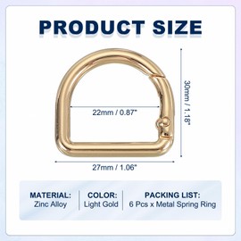 sourcing map D Shaped Spring Snap Keychain Clip, 27mm Metal Trigger Keychain Hook Clip Key Hook Buckle for Purses Wallet Belts Hardware Bags, Light Gold Pack of 6