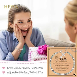 Holy Communion Gifts for Girls, Green Beaded Bracelets for Women Adjustable Cross Bracelets for Girls Her Daughter Teen, First Communion Gifts Religious Faith Jewellery Gifts for Girls Christians