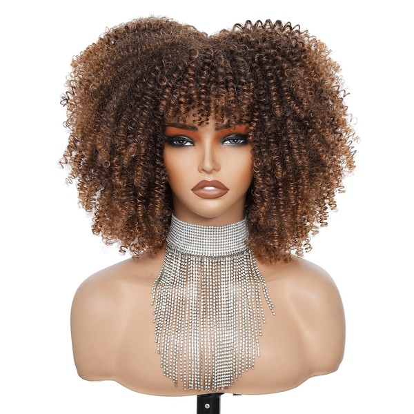 Charming cascade Afro Curly Wig with Bangs, 11 Inch Voluminous