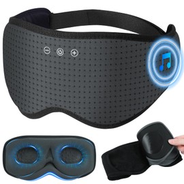 MUSICOZY White Noise Sleep Mask with 29 Natural Sounds, 2 Replaceable 3D Bamboo Cotton Eye Pads & 3 Timer Settings - Natural Sleep Aids for Men, Women - Perfect for Bedtime, Travel and Office Naps