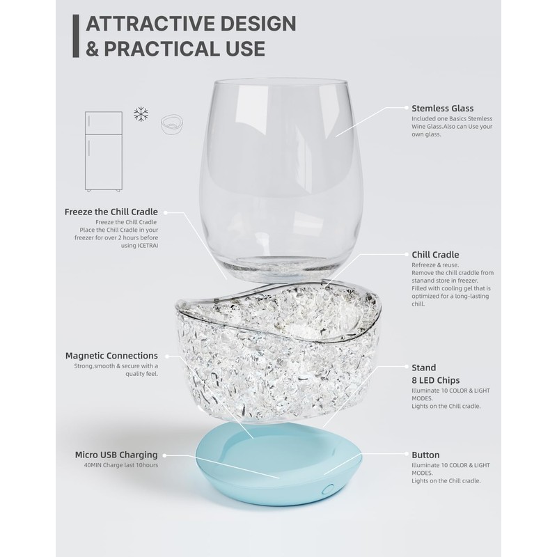 Wine Chiller for Glass Stemless Wine Glass Chiller Keeps Your