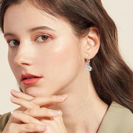 HKPATOP Owl Earrings 925 Sterling Silver Cup Owl Dangle Drop Earrings Owl jewelry Gifts for Women