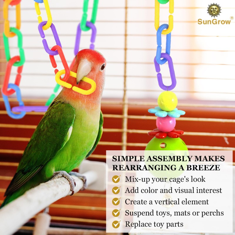 SunGrow Rainbow C-Clips Plastic Chain Links, Bird Swing & Climbing