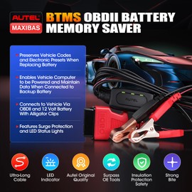 2024 Autel MaxiBAS BTMS OBDII Battery Tester Memory Saver, Preserve Vehicle Data Code Electronic Preset, Maintain Data Surge Protection Attaches to 12 Volt Backup Battery, Provides Power to Vehicle