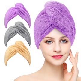 Laicky 3 Pieces Microfiber Hair Drying Towel Super Absorbent Twisted Turban Quick Dry Hair Caps with Buttons Bath Loop for Salon Dry Hair