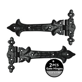 Akatva T Hinge Set - 2 Pieces Gate Hinges for Wooden Fences Heavy Duty - Barn Hinges for Doors - Black Hinges – Hinges for Shed Door - Door Hinges Black Matte - Hinges Outdoor - Fence Strap Hinge Set
