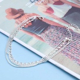 Atentuyi Layered Rhinestones Anklet Silver Ankle Bracelet Bohemian Foot Chain Barefoot Beach Anklet Jewelry for Women and Girls