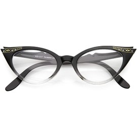 Women's Retro Rhinestone Embellished Clear Lens Cat Eye Glasses 51mm