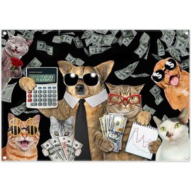 Monalivest 7x5ft Fabric Funny Pets Backdrop Cool Cat Dog Banknote Dollar Hilarious Animals Photography Background Aldults Kids Birthday Party Decorations Photo Props