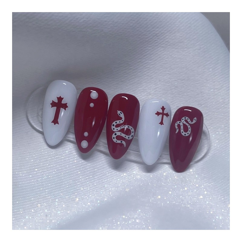 [Handmade Nail Tips] Red Snake Nail Tips - Coffin Egg