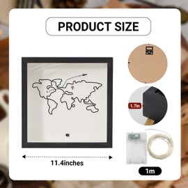 UgyDuky Travel Adventure Archive Shadow Box with String Lights, Black Travel Frame Shadow Box, Top Loading Keepsake Shadow Box with Slot On Top, Life in a Shadow Box Travel Gift Frame,12x12 In (Black)