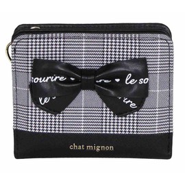 Yamamoto wbc-104 Mary Crown Ribbon Check Round Bifold Wallet, Mini Wallet, Girls, multicolor (black / gray)