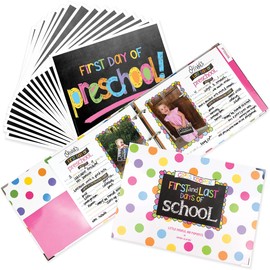 Class Keeper School Memory Book with First and Last Day of School Photo Signs, Pastel Dots Scrapbook Album and Pastel Text Photo Props