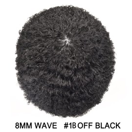 F M FACE MIRACLE NEW YORK Man Weave Hair Black Men Curly Brazilian Hair Afro Toupee American African Mens Wig Full Poly Men Wave Hair Piece (#1B Off Black, 8MM Weave)