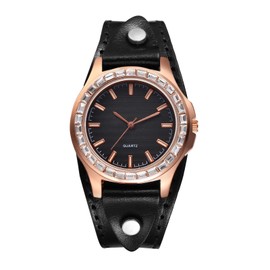 Watch Men Women Seiko Automatic Watch : Waterproof Leather Watch Punk Retro Watch Cool Discus Classic Watch Simulation Quartz Unisex Adjustable Strap Comfortable, Black