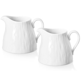 Yedio Creamer Pitcher 8 oz, Ceramic 2 Pack Creamer Container, Small Milk Pitcher Container Set, White Creamer Cup with Handle, Microwave Freezer Safe