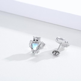 Owl Earrings 925 Sterling Silver Moonstone Owl Stud Earrings Owl Animal Birthday Graduation Jewellery Gifts for Women