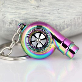 Maycom® Creative Sleeve Spinning Turbo Turbine Turbocharger Keychain Key Chain Ring Keyring Keyfob (Neo Rainbow)