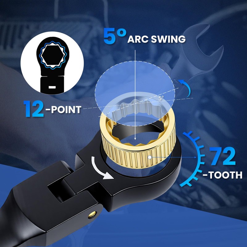 DikTalk 22-Piece Ratcheting Wrench Set with 180° Flex Head &