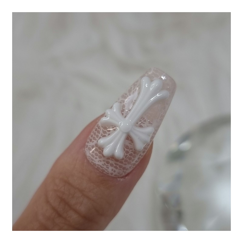 White Lace Handmade Nail Tips - Stiletto / 화이트 레이스