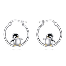 Penguin Earrings for Women Sterling Silver Penguin Hoop Earrings Jewelry Christmas Gifts for Women