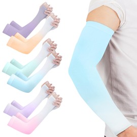 6 Pair UV Sun Protection Compression Cooling Arm Sleeves with Thumb Hole Warmer Cover for Men Women Wrist Long Gloves Fingerless Mittens Cycling Golf Driving Fishing Running (Mix Colors) -2