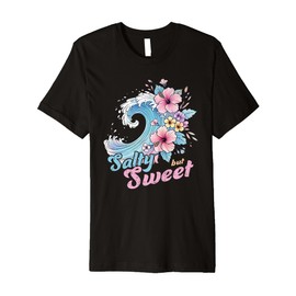 Salty but Sweet Wave Hibiscus Floral Tropical Surf Aesthetic Premium T-Shirt