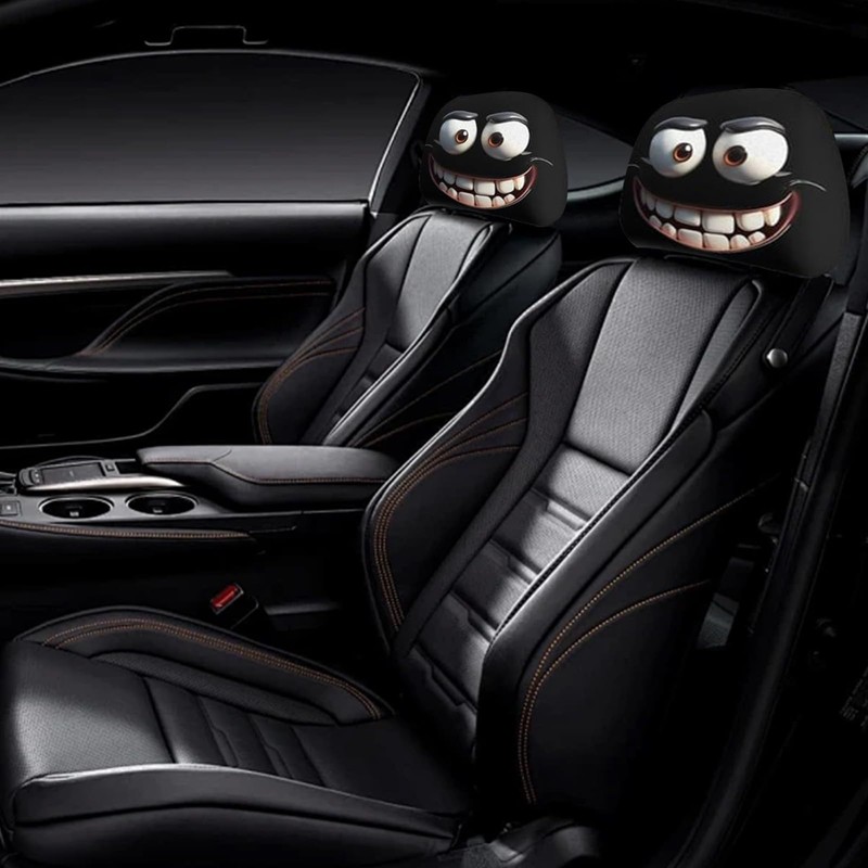 2PCS Funny Cartoon Car Headrest Covers, Cute Funny Cartoon Eyes