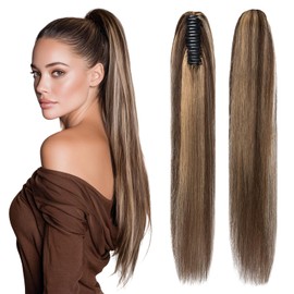 SEGOHAIR Human Hair Claw Clip Ponytail Extension 100% Real Human Hair Clip-In Extensions for Women Long Straight Pony Tails 22 Inches 120g #4P27 Medium Brown mixed Dark Blonde