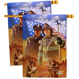 Breeze Decor 2 pcs Pack Armed Forces Firefrighter Fireman Fire Department Rescue Red Line Hero Support Decoration Banner Small Garden Yard Gift Double-Sided, House Flag 28" x 40", Made in USA