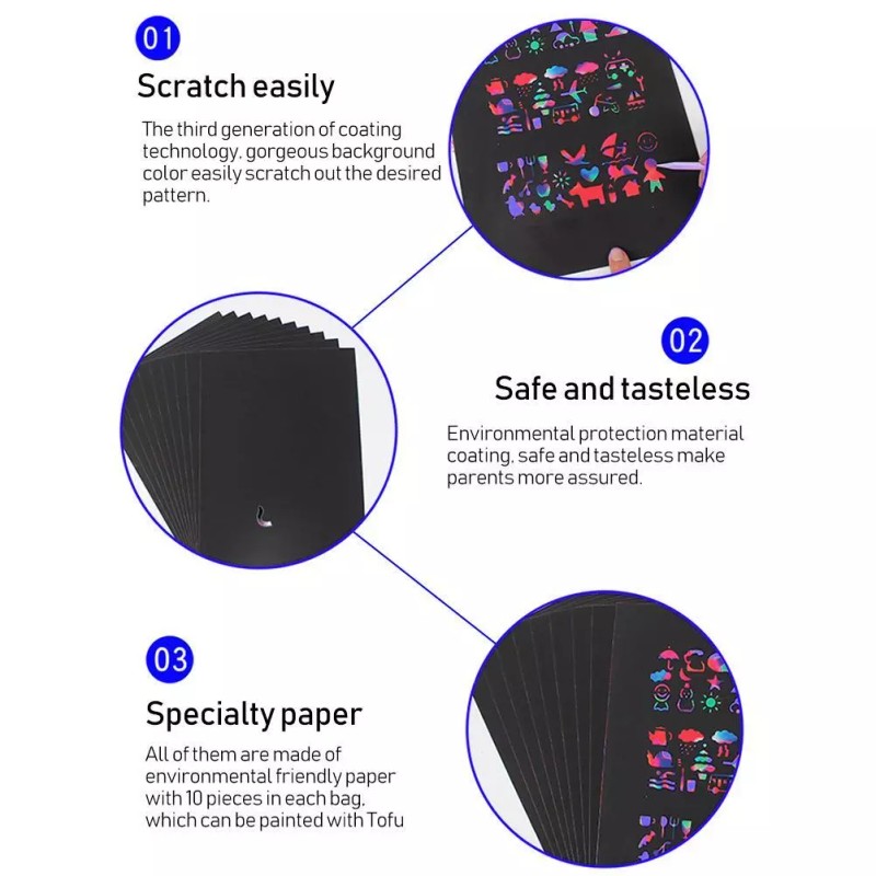 50Pcs Art Rainbow Scratch Paper Bamboo Set Scratch Off Art