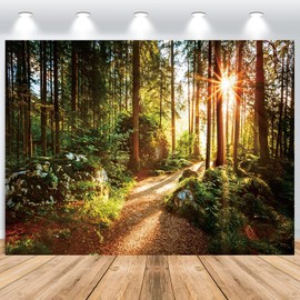 ASDCXZ Forest Photo Backdrop 7x5FT, Nature Green Jungle Woodland Natural Landscape Sunshine Camping Outdoor Vinyl Photography Backdrop Birthday Baby Shower Party Photo Studio Props
