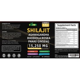 AYP Distribution Pure Himalayan Shilajit Ashwagandha High Strength Capsule 8 in 1 Supplement with Rhodiola Rosea - 60 Vegan Capsules Food Supplement for Energy and Stress