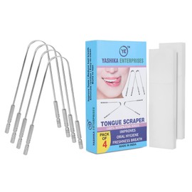 Tongue Cleaner Tongue Scraper Stainless Steel Tongue Brush Dental Kit Professional Eliminate Bad Breath With Non-synthetic Grip Fresher Breath In Seconds (Family Pack (4 pcs) Yashika Enterprises