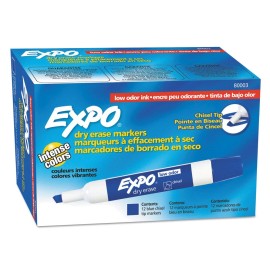 EXPO 80003 Broad Chisel Tip Low-Odor Dry-Erase Marker - Blue (1-DZ) New