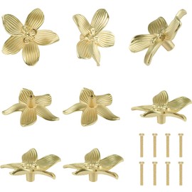 MOROBOR 8pcs Solid Brass Flower Shape Dresser Knobs Petal Drawer Knob Kitchen Handle for Cabinet Door Pulls Gold Furniture Decoration Pull