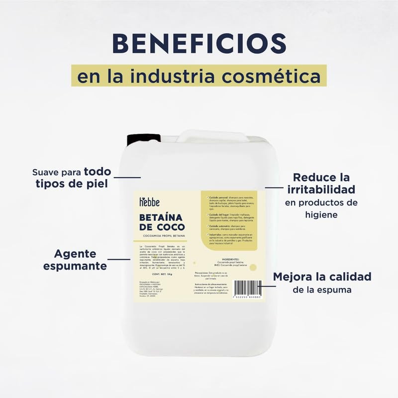 Hebbe - Cocamidopropil Betaína, Espumante y Suavizante para Cosméticos, 5000