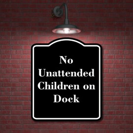 No Unattended Children on Dock BLACK Aluminium Composite Sign 8.5''x10''