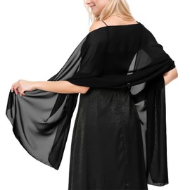 HANERDUN Women's Sheer Chiffon Scarves and Wraps for Evening Dresses Sheer Soft Bridesmaid Wedding Shawl Party Organza Stole 200 x 70 cm, black