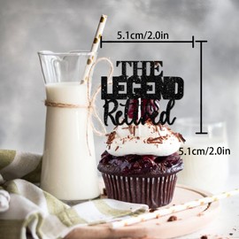 18pcs Black Glitter Silhouette Cupcake Topper The Legend Has Retired Theme Decor Supplies Male Going Away Father's Day Family Party Decorations