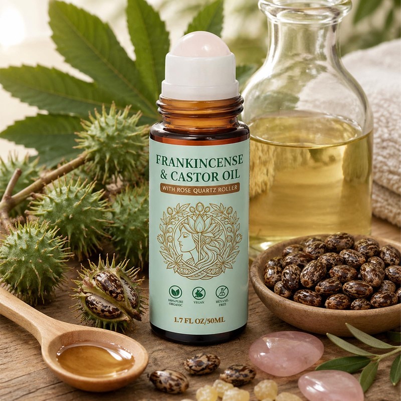 Fiorland Frankincense & Castor Oil Roll with Rose Quartz, 50ml