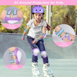 Kids Bike Helmet, Kids Helmets Ages 5-8 with DIY Stickers Kids Knee Pads and Elbow Pads Set Unicorn Toddler Helmets Adjustable Girls Helmet for Age 3-5-8 fit Skateboarding, Roller Skates, Scooter